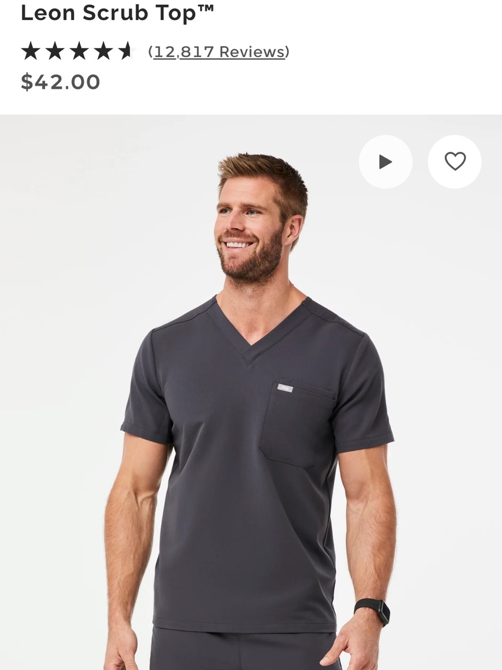 Figs Leon V-Neck Scrub Top in Charcoal